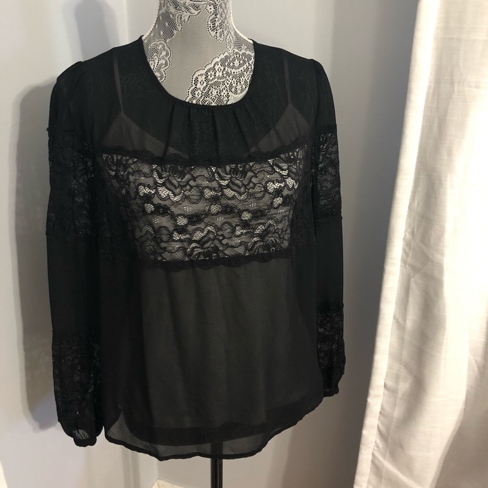 LOFT sheer black and lace top